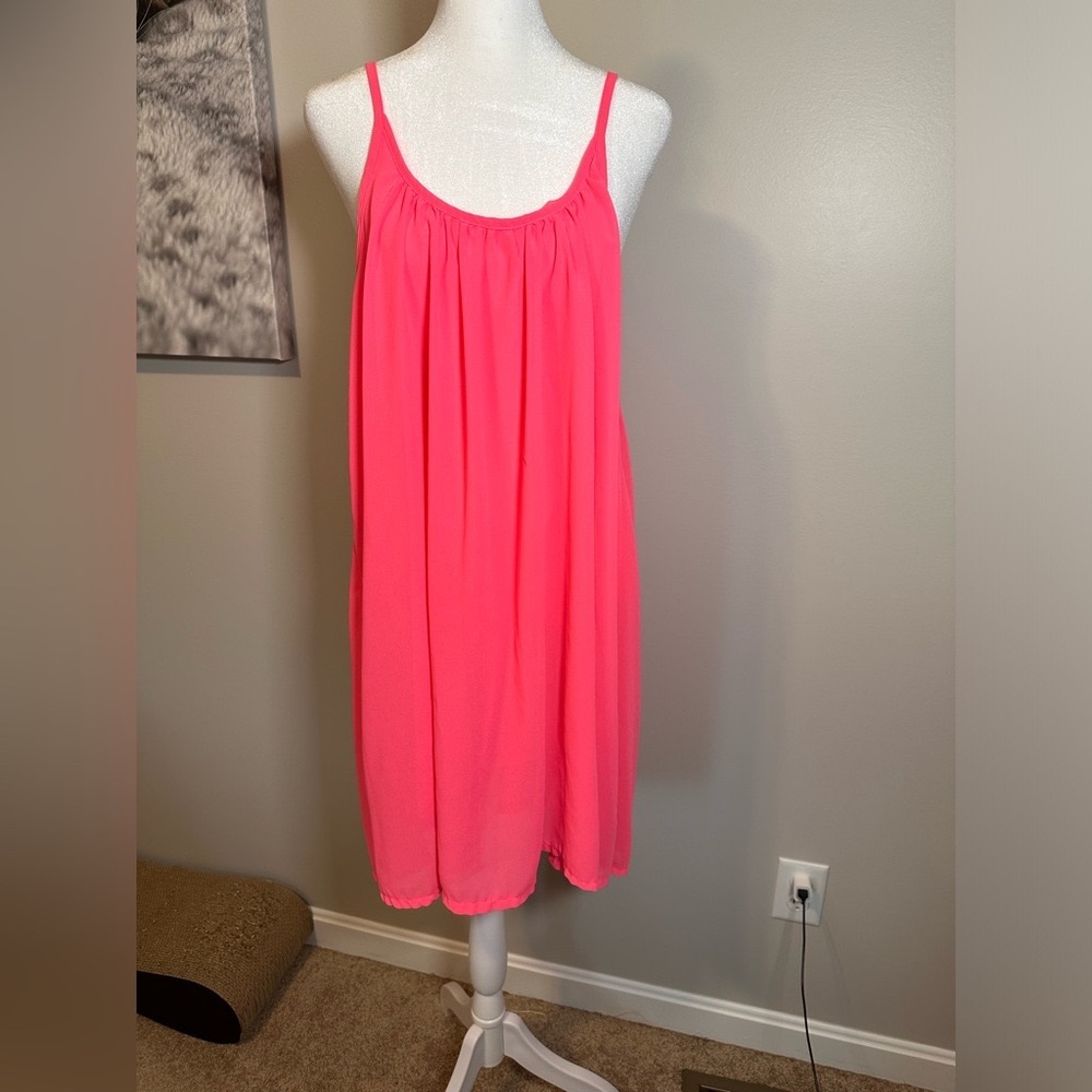 Sundress Over Bathing Suit Coverup Neon Pink Large